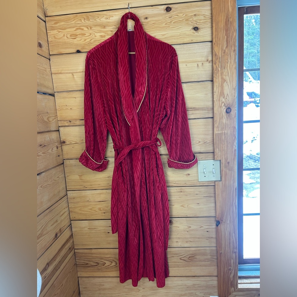 Vintage Red Velvet Robe Gold Rope Coastal‎ Regal Royal Luxury Size XL Retro Luxe